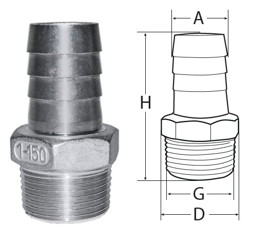 Stainless Steel AISI 316 Hose Connectors Porta Gomma tipo Roma INOX AISI 316