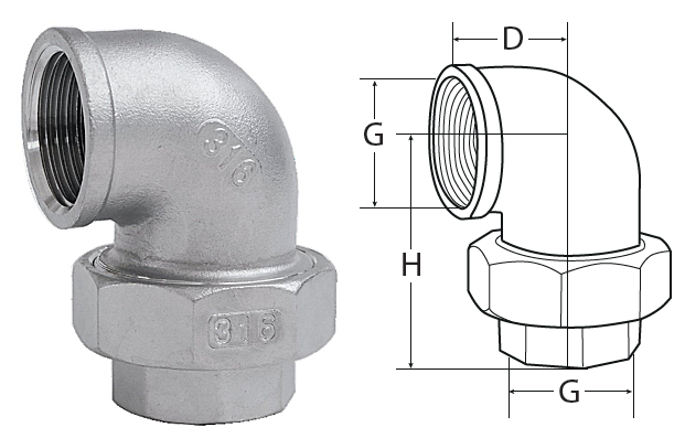 3 pcs F.F. bent pipe union AISI 316 Stainless Steel 3 pcs F,F. bent pipe union